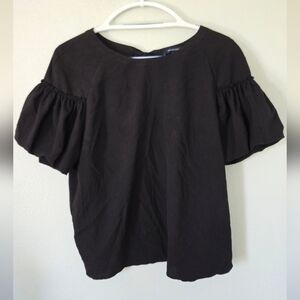 French Connection | Black Bubble Sleeve Tie Back Blouse Size Medium